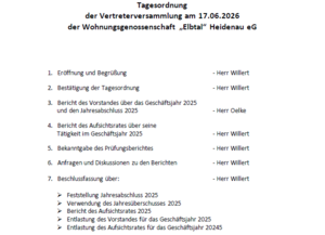 Tagesordnung zur Vertreterversammlung am 17.06.2026
